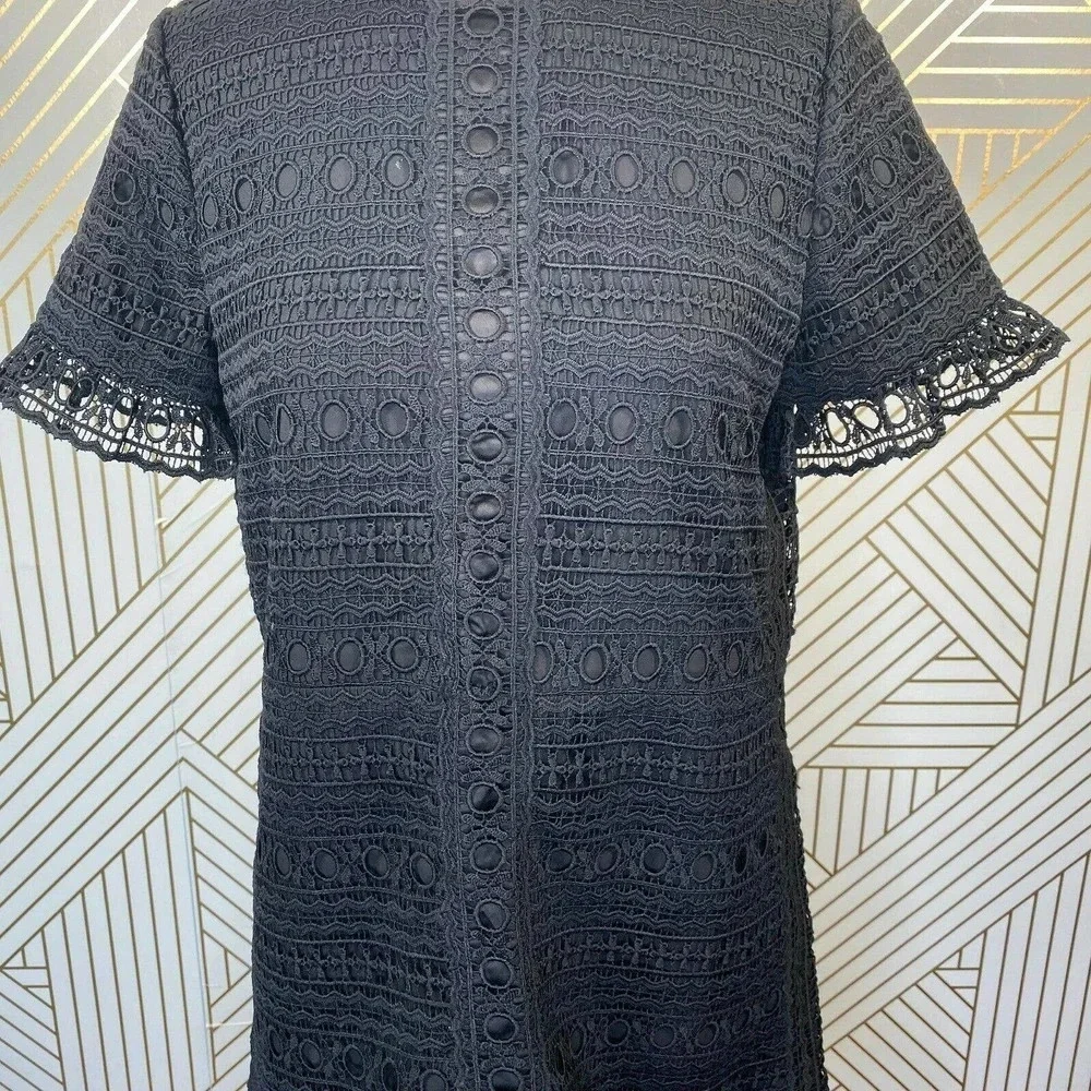 Kate Spade Black Lace Crochet Ruffle Hem Short Sleeve Party Dress Size‎ Small